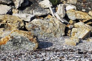 gros plan de pierres de mer grises et colorées et petites pierres photo