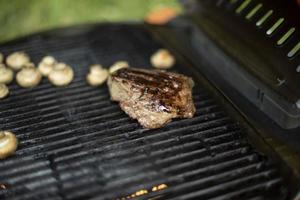 viande au pique-nique. cuisiner à l'extérieur. barbecue en été. grille chaude dans la cuisine. photo
