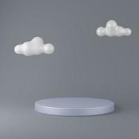 Conception 3D du podium de cylindre d'argent avec des plates-formes de nuage blanc photo