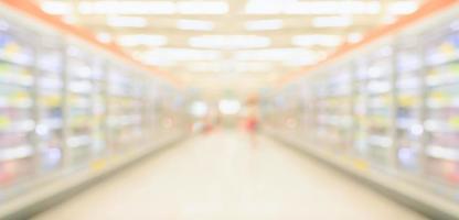 allée intérieure de supermarché avec arrière-plan flou de réfrigérateurs photo