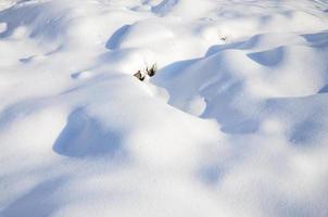 fragment de route recouvert d'une épaisse couche de neige. la texture de la couverture de neige scintillante photo