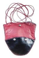 sac plat cousu en cuir noir et rouge photo