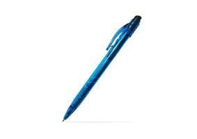 Beau stylo à bille bleu isolé sur fond blanc avec un tracé de détourage pour la conception.vue de face