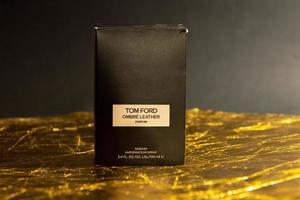 tom ford ombre leather parfum on gold background, erevan, arménie - 2022 oct 08 photo