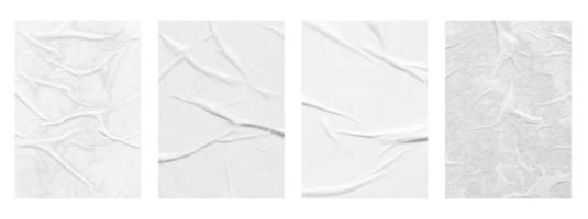 Ensemble de texture d'affiche de papier froissé et froissé blanc blanc isolé sur fond blanc photo