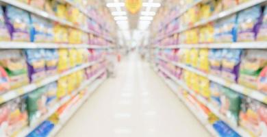 abstrait flou supermarché discount store allée et étagères de produits intérieur arrière-plan défocalisé photo