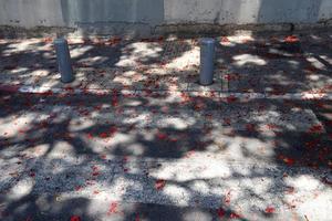 barrières routières le long du trottoir pour le passage sécuritaire des piétons. photo