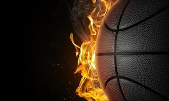 basket-ball en feu sur fond noir photo
