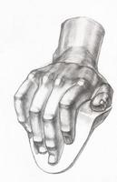 moulage en plâtre dessiné à la main d'une main masculine au crayon photo