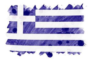 le drapeau de la grèce est représenté dans un style aquarelle liquide isolé sur fond blanc photo