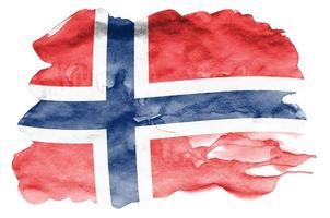 le drapeau de la norvège est représenté dans un style aquarelle liquide isolé sur fond blanc photo