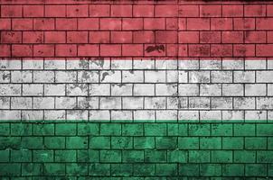 Le drapeau hongrois est peint sur un vieux mur de briques photo