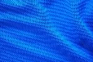 maillot de football bleu vêtements texture tissu vêtements de sport arrière-plan, vue de dessus en gros plan photo