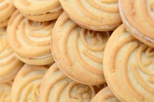 gros plan d'un grand nombre de biscuits ronds fourrés à la noix de coco photo