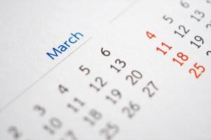 page de calendrier de mars avec mois et dates concept de réunion de rendez-vous de planification d'entreprise photo