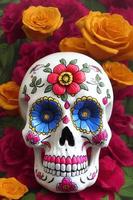 dia de los muertos crâne de sucre calavera traditionnel décoré de fleurs illustration du jour des morts photo