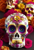 dia de los muertos crâne de sucre calavera traditionnel décoré de fleurs illustration du jour des morts photo