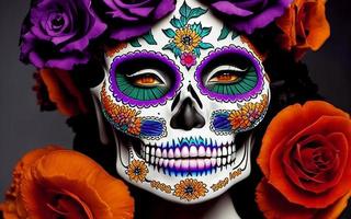 femmes maquillées visage tatouages halloween pour la célébration du jour du festival mexicain des morts dia de los photo