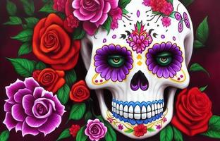 dia de los muertos crâne de sucre calavera traditionnel décoré de fleurs illustration du jour des morts photo