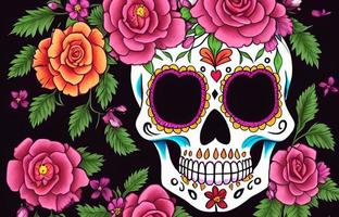 dia de los muertos crâne de sucre calavera traditionnel décoré de fleurs illustration du jour des morts photo