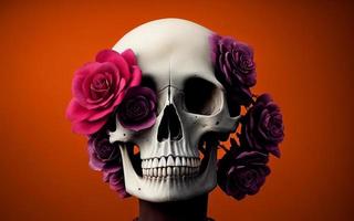 crâne avec des fleurs effrayant créatif pour dia de los muertos jour des morts halloween photo