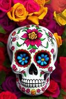 dia de los muertos crâne de sucre calavera traditionnel décoré de fleurs illustration du jour des morts photo