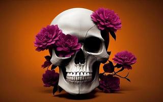 crâne avec des fleurs effrayant créatif pour dia de los muertos jour des morts halloween photo