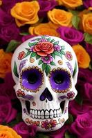 dia de los muertos crâne de sucre calavera traditionnel décoré de fleurs illustration du jour des morts photo