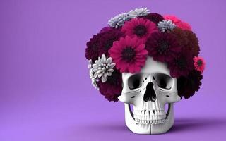 crâne avec des fleurs effrayant créatif pour dia de los muertos jour des morts halloween photo