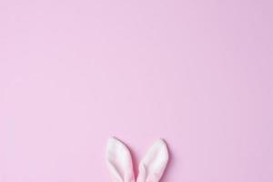 oreilles de lapin sur fond rose. mise à plat, espace de copie photo