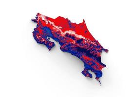 carte du costa rica avec les couleurs du drapeau carte en relief ombrée rouge et jaune illustration 3d photo