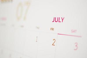 page de calendrier de juillet avec mois et dates concept de réunion de rendez-vous de planification d'entreprise photo