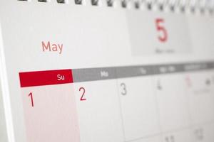 page de calendrier de mai avec mois et dates concept de réunion de rendez-vous de planification d'entreprise photo