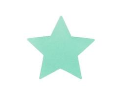 Étiquette autocollante en papier en forme d'étoile bleue isolée sur fond blanc photo