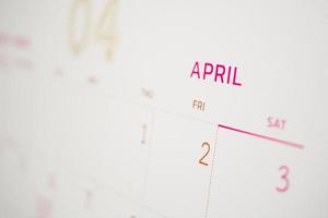page de calendrier d'avril avec mois et dates concept de réunion de rendez-vous de planification d'entreprise photo