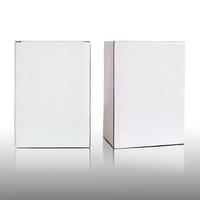 Boîte en carton blanc vierge sur fond blanc photo