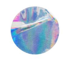Étiquette d'autocollant en feuille holographique adhésive ronde vierge isolée sur fond blanc photo