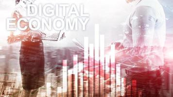 économie numérique, concept de technologie financière sur fond flou. photo