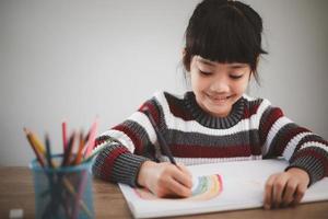 coronavirus covid-19 et apprentissage à domicile, concept d'enfant à l'école à la maison. les petits enfants étudient en ligne en apprenant à la maison photo