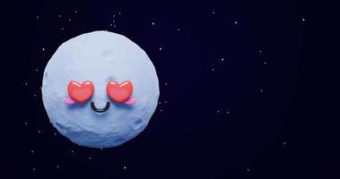 adorable et mignonne lune de dessin animé 3d avec des yeux d'amour sur les étoiles de l'espace copiez l'arrière-plan de l'espace. photo