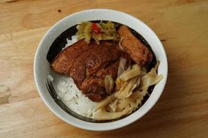 plat de viande et de riz cuit photo