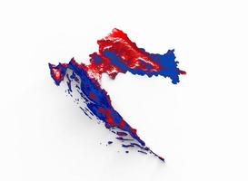 carte de la croatie avec les couleurs du drapeau carte en relief ombrée rouge et jaune illustration 3d photo