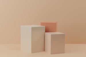 rendu 3D. podium géométrique en forme de cube sur fond beige. socle réaliste, illustration 3d