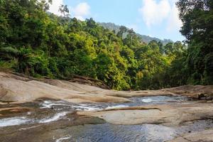 cascade dans la forêt tropicale. rivière de montagne, pierres avec mousse, t photo