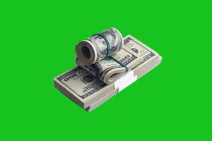 liasse de billets d'un dollar américain isolés sur vert chroma keyer. pack d'argent américain avec une haute résolution sur un masque vert parfait photo