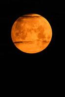 pleine lune de sang de fleur en mai peu avant l'éclipse lunaire avec la couleur rouge et les nuages qui passent photo