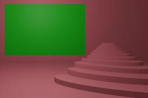 escalier et clé chroma verte en arrière-plan, affiche de cinéma rendu 3d photo