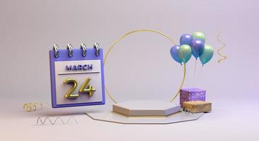 célébration du 24 mars avec fond de podium 3d photo