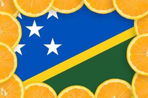 drapeau des îles salomon dans un cadre de tranches d'agrumes frais photo