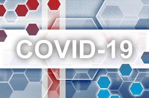 drapeau islandais et composition abstraite numérique futuriste avec inscription covid-19. concept d'épidémie de coronavirus photo